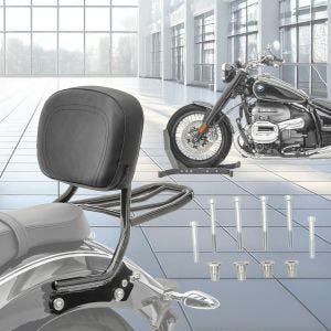 Sett med avtakbare sissy bars med bagasjehylle og ryggstøtte + adaptersett egnet for BMW R18 20-24 Craftride svart