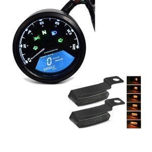 Sett: Motorsykkel speedometer LCD digital turteller analog Zaddox TM1 + styreindikator motorsykkel Lumitecs TS4 kjørelys indikator LED egnet for styremontering med E-merke tonet