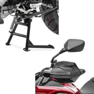 Sett: Hovedstativ med ABE Suzuki V-Strom 650 / XT 11-24 senterstativ ConStands i sort + håndbeskyttere egnet for Suzuki V-Strom 650 / 250 Motoguard HG2 svart
