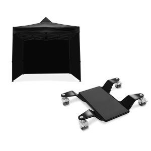 Sett: racingtelt med 4 sidevegger 3x3m Tourtecs sammenleggbar for racerbanen svart + manøvreringshjelp for hovedstativ ConStands Easy Mover II opptil 320 kg i svart