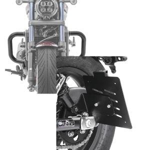 Sett: Craft bar egnet for Honda Rebel 1100 CMX 21-24 motor crash bar Craftride PM3 + sidenummerskiltholder egnet for Honda Rebel 1100 CMX 21-24 svart Craftride