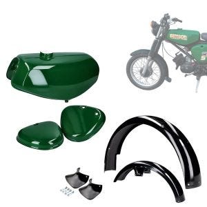Sett med bensintank med sidedeksler + fender med skvettklaff egnet for Simson S50 S51 S70 Craftride green