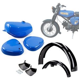 Sett med bensintank med sidedeksler + fender med skvettklaff egnet for Simson S50 S51 S70 Craftride blå