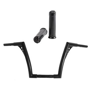 Sett: Styre med TÜV delesertifikat Ape Hanger Fat B2 1-1/4" høyde 12" + styrehåndtak CG14 egnet for Harley Davidson Craftride svart