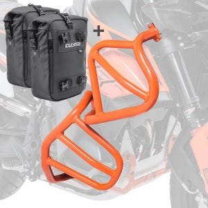 Set Sturzbügel + Taschen für KTM 790 Adventure / R 19-20 Schutzbügel oben unten Motoguard orange CB4_1