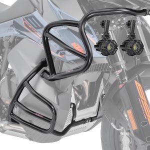 Sett med kollisjonsbøyler øverst og nederst + frontlykt egnet for KTM 890 Adventure / R 21-22 Motoguard svart