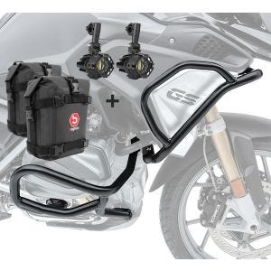 Set Sturzbügel + Scheinwerfer für BMW R 1200 GS 17-18 + Taschen Motoguard schwarz_1