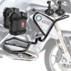 Set Sturzbügel oben unten + Scheinwerfer XL4 für BMW R 1200 GS 13-16 + Taschen Motoguard schwarz_1