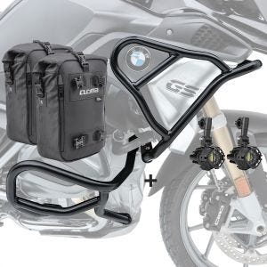 Set Sturzbügel + Scheinwerfer L3 für BMW R 1200 GS Rallye 17-18 + Taschen Motoguard schwarz CB4_1