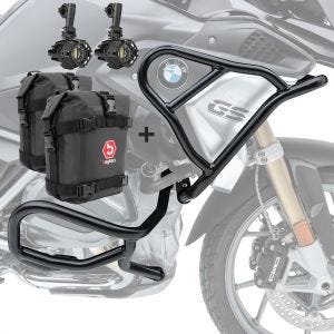 Set Sturzbügel oben unten + Scheinwerfer XL6 für BMW R 1250 GS 19-20 + Taschen Motoguard schwarz_1