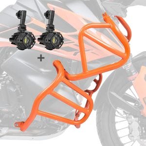 Sett med kollisjonsbøyler øverst og nederst + frontlykt egnet for KTM 890 Adventure / R 21-22 Motoguard oransje