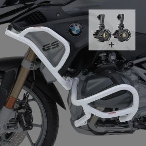 Set Sturzbügel oben unten + Scheinwerfer L6 für BMW R 1250 GS 19-21 silber Motoguard_1