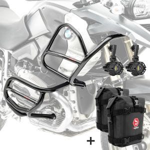 Set Sturzbügel oben unten + Scheinwerfer XL4 für BMW R 1200 GS 08-12 + Taschen Motoguard schwarz_1