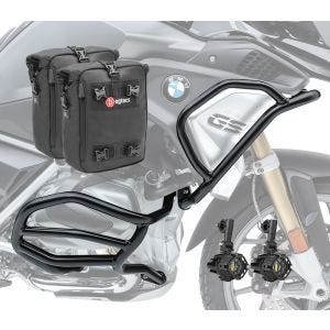 Set Sturzbügel oben unten + Scheinwerfer XL4 für BMW R 1200 GS 17-18 + Taschen Motoguard schwarz CB4_1