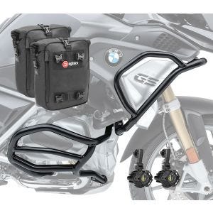 Set Sturzbügel oben unten + Scheinwerfer XL4 für BMW R 1250 GS 19-20 + Taschen Motoguard schwarz CB4_1