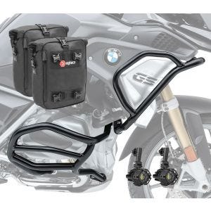 Set Sturzbügel oben unten + Scheinwerfer XL4 für BMW R 1200 GS Rallye 17-18 + Taschen Motoguard schwarz CB4_1