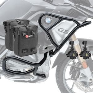 Set Sturzbügel oben unten + Scheinwerfer XL6 für BMW R 1250 GS 19-20 + Taschen Motoguard schwarz CB4_1