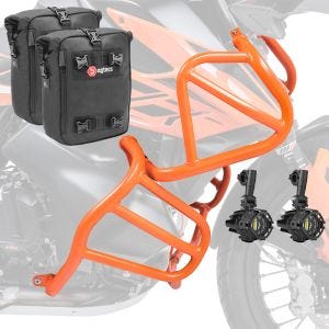 Set Sturzbügel oben unten + Scheinwerfer für KTM 790 Adventure/ R 19-20 + Taschen Motoguard orange CB4_1