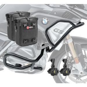 Set Sturzbügel oben unten + Scheinwerfer L2 für BMW R 1250 GS 19-20 + Taschen Motoguard schwarz CB4_1