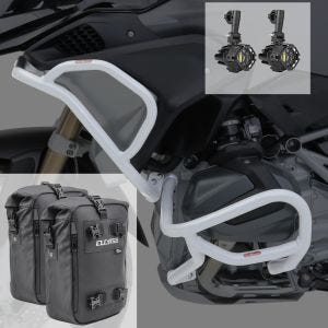 Set Sturzbügel oben unten + Scheinwerfer L6 für BMW R 1250 GS 19-21 + Taschen silber CB4 Motoguard_1