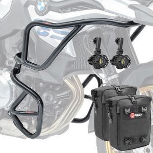 Set Sturzbügel oben unten + Scheinwerfer für BMW F 850 GS / F 750 GS 18-20 + Taschen Motoguard schwarz CB4_1