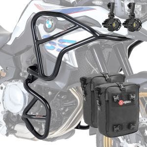 Set Sturzbügel oben unten XL + Scheinwerfer für BMW F 850 GS / F 750 GS 18-20 + Taschen Motoguard schwarz CB4_1
