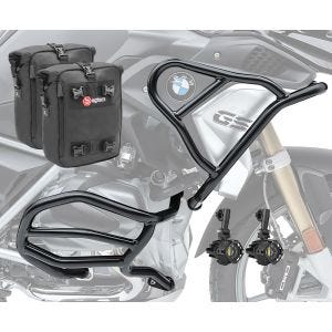 Set Sturzbügel oben unten + Scheinwerfer XL5 für BMW R 1200 GS 17-18 + Taschen Motoguard schwarz CB4_1