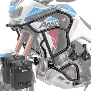 Set Sturzbügel oben unten + Scheinwerfer XL für Honda Africa Twin Adventure Sports 1100 20-21 + Taschen Motoguard schwarz CB4_1