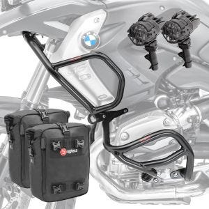 Set Sturzbügel oben unten + Scheinwerfer L2 für BMW R 1200 GS 08-12 + Taschen Motoguard schwarz CB4_1
