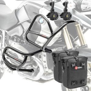 Set Sturzbügel oben unten + Scheinwerfer XL4 für BMW R 1200 GS 08-12 + Taschen Motoguard schwarz CB4_1