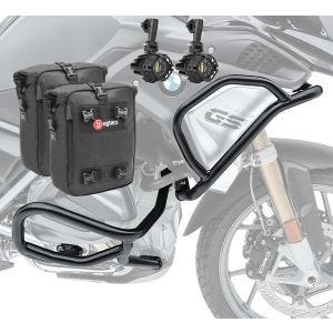 Set Sturzbügel + Scheinwerfer für BMW R 1200 GS 17-18 + Taschen Motoguard schwarz CB4_1