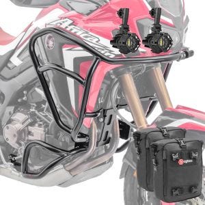 Set Sturzbügel oben unten + Scheinwerfer XL für Honda Africa Twin CRF 1000 L 16-19 + Taschen Motoguard schwarz CB4_1