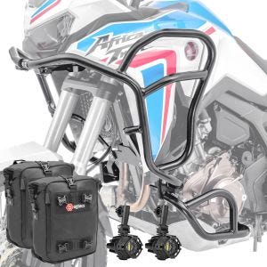 Set Sturzbügel oben unten + Scheinwerfer XL für Honda Africa Twin 1100 20-21 + Taschen Motoguard schwarz CB4_1