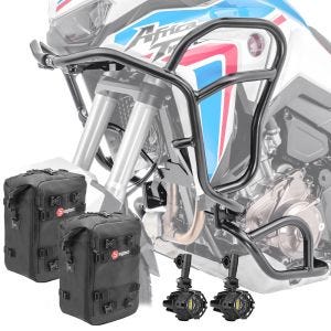 Set Sturzbügel oben unten XL + Scheinwerfer für Honda Africa Twin 1100 20-21 + Taschen Motoguard schwarz CB8_1