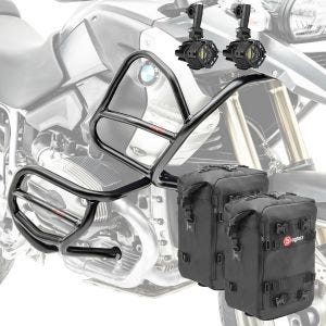 Set Sturzbügel oben unten XL + Scheinwerfer für BMW R 1200 GS 04-12 + Taschen Motoguard schwarz CB8_1