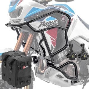 Set Sturzbügel oben unten XL + Scheinwerfer für Honda Africa Twin Adventure Sports 1100 20-21 + Taschen Motoguard schwarz CB8_1