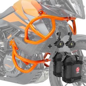 Set Sturzbügel oben unten + Scheinwerfer für KTM 390 Adventure 20-21 + Taschen Motoguard orange_1