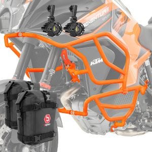 Sett med kollisjonsbøyler X21 + frontlykt egnet for KTM 1290 Super Adventure R / S 21-24 + vesker Motoguard oransje