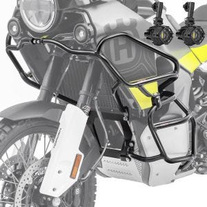 Sett med kollisjonsbøyler øverst og nederst + frontlykt egnet for Husqvarna Norden 901 21-24 Motoguard svart