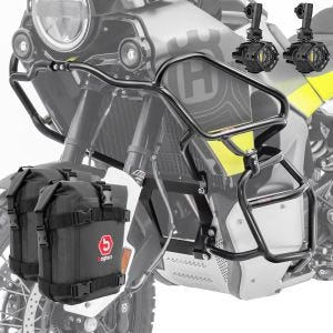 Sett med håndtak øverst og nederst + frontlykt egnet for Husqvarna Norden 901 21-24 + vesker Motoguard svart