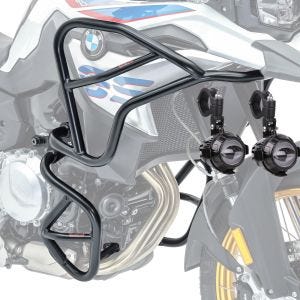 Sett med kollisjonsbøyler topp bunn XL + ekstra frontlykt egnet for BMW F 850 GS / F 750 GS 18-23 Motoguard svart