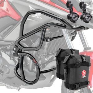 Sett med kollisjonsbøyler øverst og nederst + frontlykt MS1 egnet for Honda NC 750 X / 700 X 12-20 + bagger Motoguard svart
