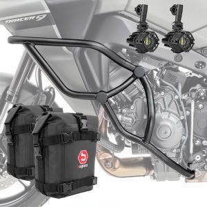 Sett med håndtak + ekstra frontlykter + håndtak bag egnet for Yamaha Tracer 9 / GT 21-24 Motoguard KT11 svart