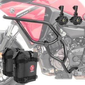Sett med styrbøyler + ekstra frontlykter + håndbøyleveske som passer til Yamaha Tracer 7 / GT 21-24 Motoguard KT16
