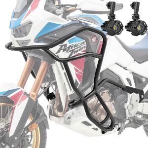 Sett med kollisjonsbøyler + ekstra frontlykter egnet for Honda Africa Twin 1100 Adventure Sports 20-23 tåkelys Motoguard KT14 svart