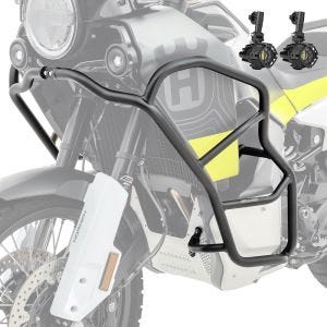 Sett med kollisjonsbøyler + ekstra frontlykter egnet for Husqvarna Norden 901 21-24 tåkelys Motoguard KT13 svart