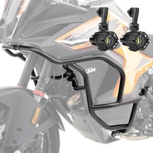 Sett med kollisjonsbøyler + ekstra frontlykter egnet for KTM 1290 Super Adventure S / R 21-24 tåkelys Motoguard KT27 svart