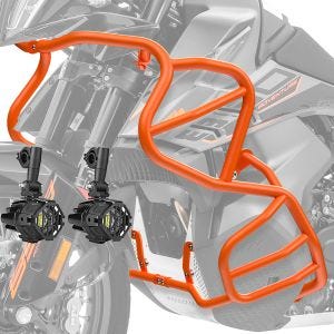 Sett med kollisjonsbøyler + ekstra frontlykter egnet for KTM 790 / 890 Adventure / R 19-22 tåkelys Motoguard KT34 oransje