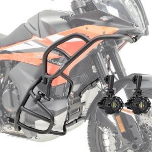 Sett med kollisjonsbøyler + ekstra frontlykter egnet for KTM 790 / 890 Adventure / R 23-24 SH27 tåkelys Motoguard svart