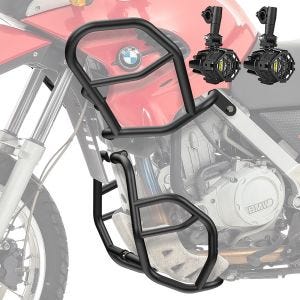 Sett med kollisjonsbøyler + ekstra frontlykter egnet for BMW F 650 GS 00-07 tåkelys Motoguard svart SG53